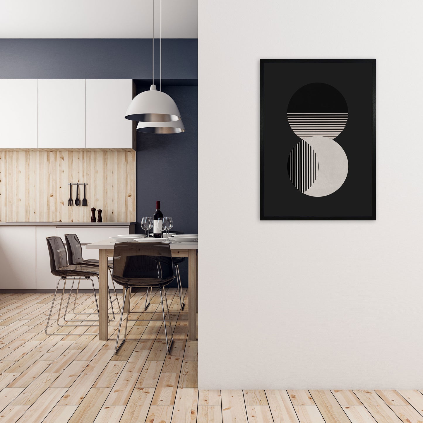 Circle Sun & Moon BW Art Print by Orara Studio A1 White Frame