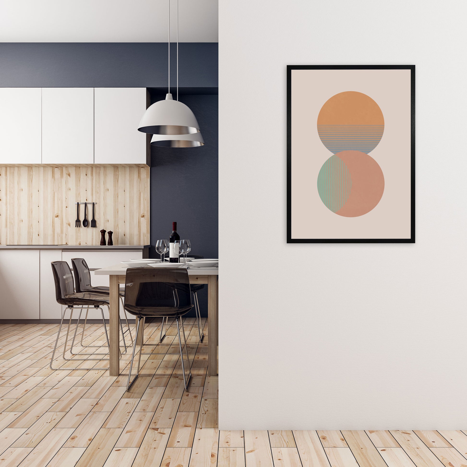 Circle Sun & Moon Colour Art Print by Orara Studio A1 White Frame