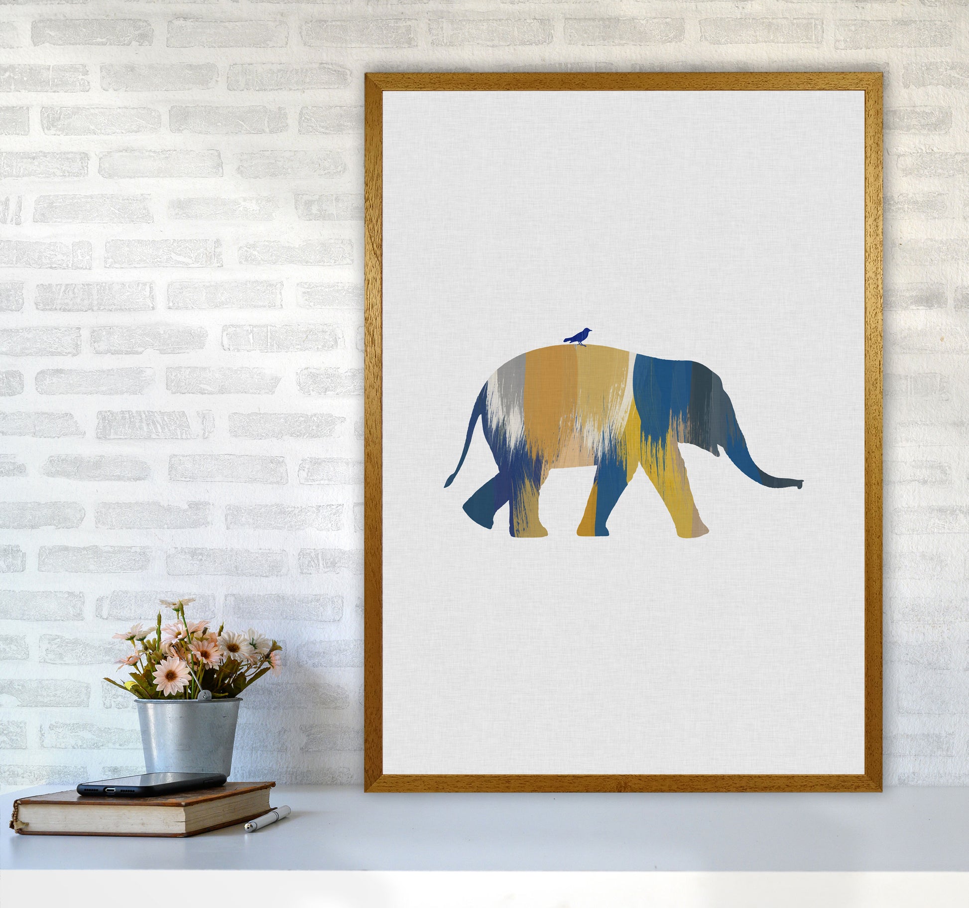 Elephant Blue & Yellow Print By Orara Studio Animal Art Print A1 Print Only