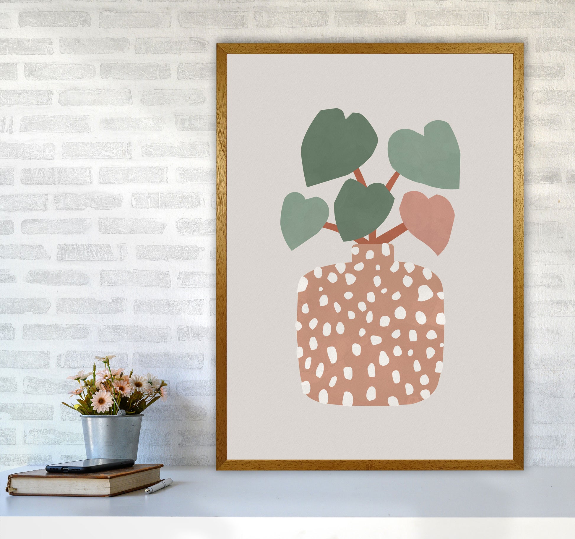 Terrazzo & Heart Plant Art Print by Orara Studios A1 Print Only