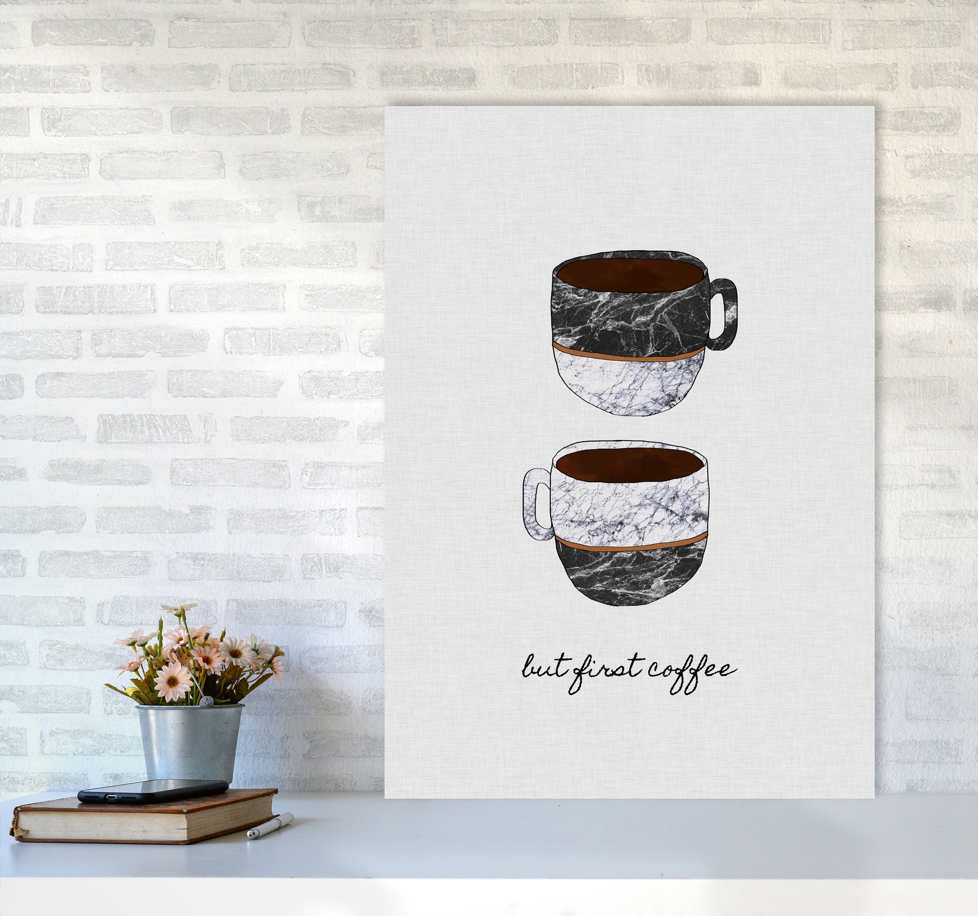 But First Coffee II Print By Orara Studio, Framed Kitchen Wall Art A1 Black Frame