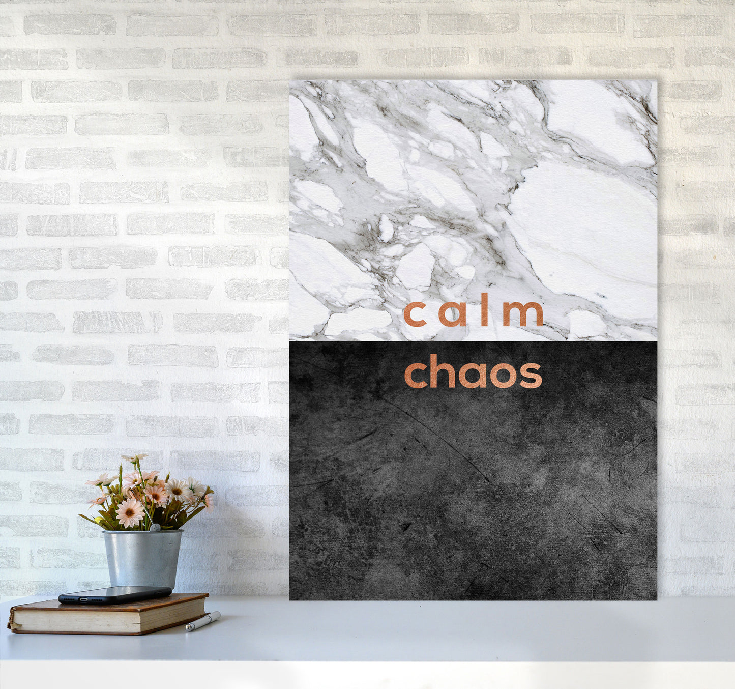 Calm Chaos Marble Quote Print By Orara Studio A1 Black Frame