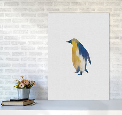 Penguin Blue & Yellow Print By Orara Studio Animal Art Print A1 Black Frame