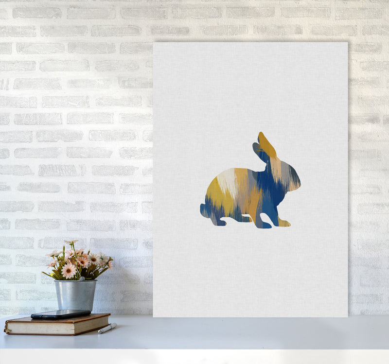 Rabbit Blue & Yellow Print By Orara Studio Animal Art Print A1 Black Frame