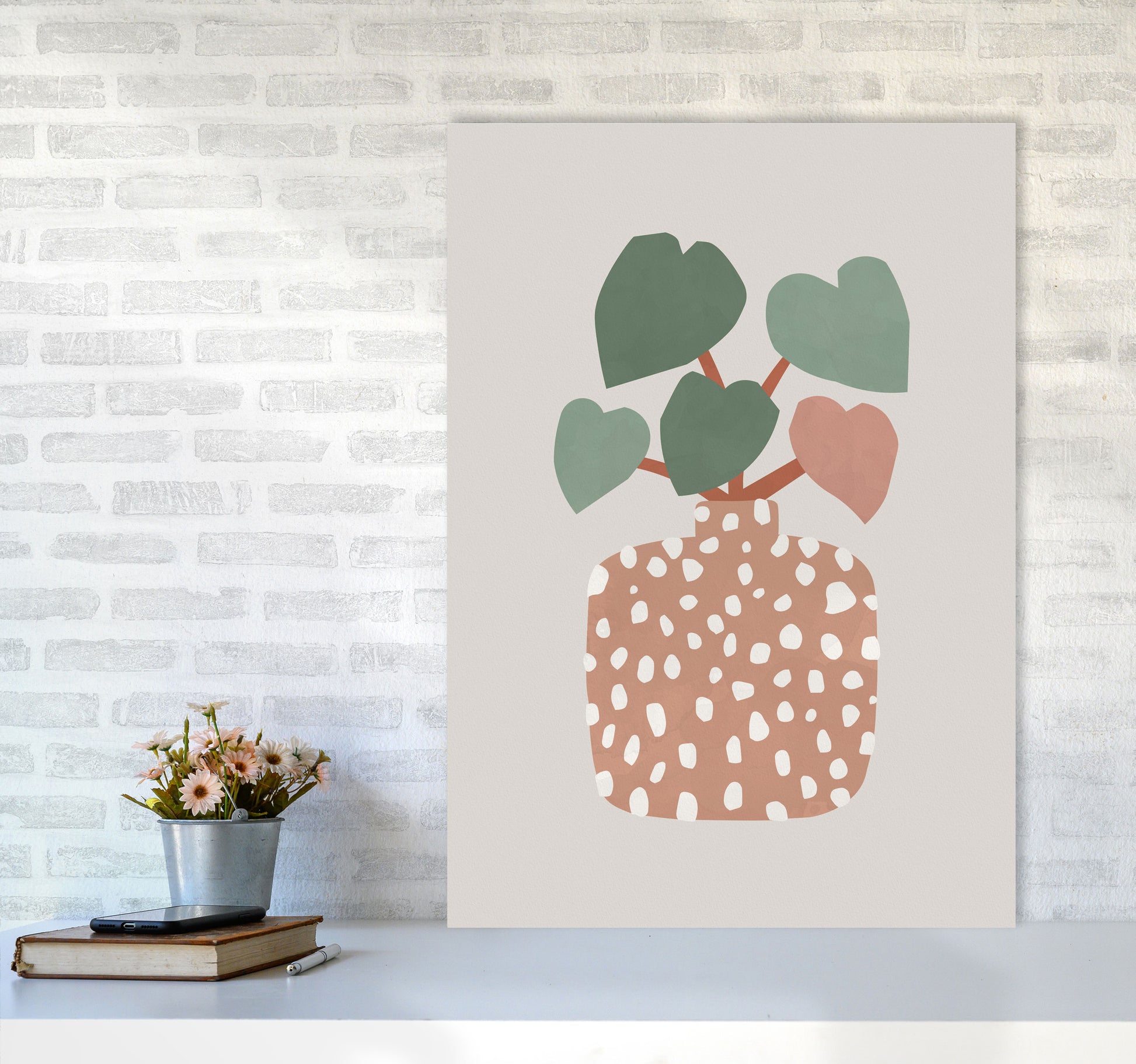 Terrazzo & Heart Plant Art Print by Orara Studios A1 Black Frame
