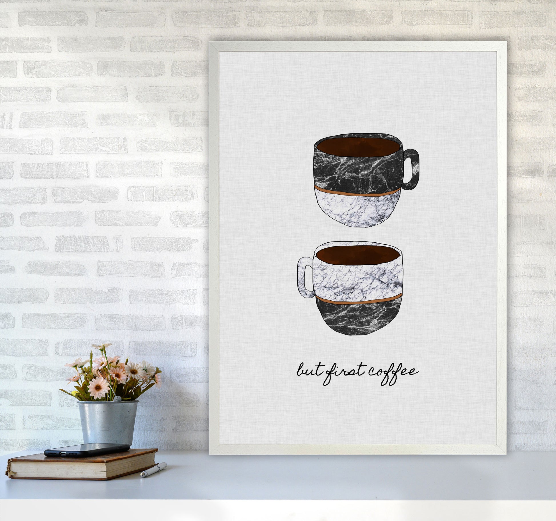 But First Coffee II Print By Orara Studio, Framed Kitchen Wall Art A1 Oak Frame