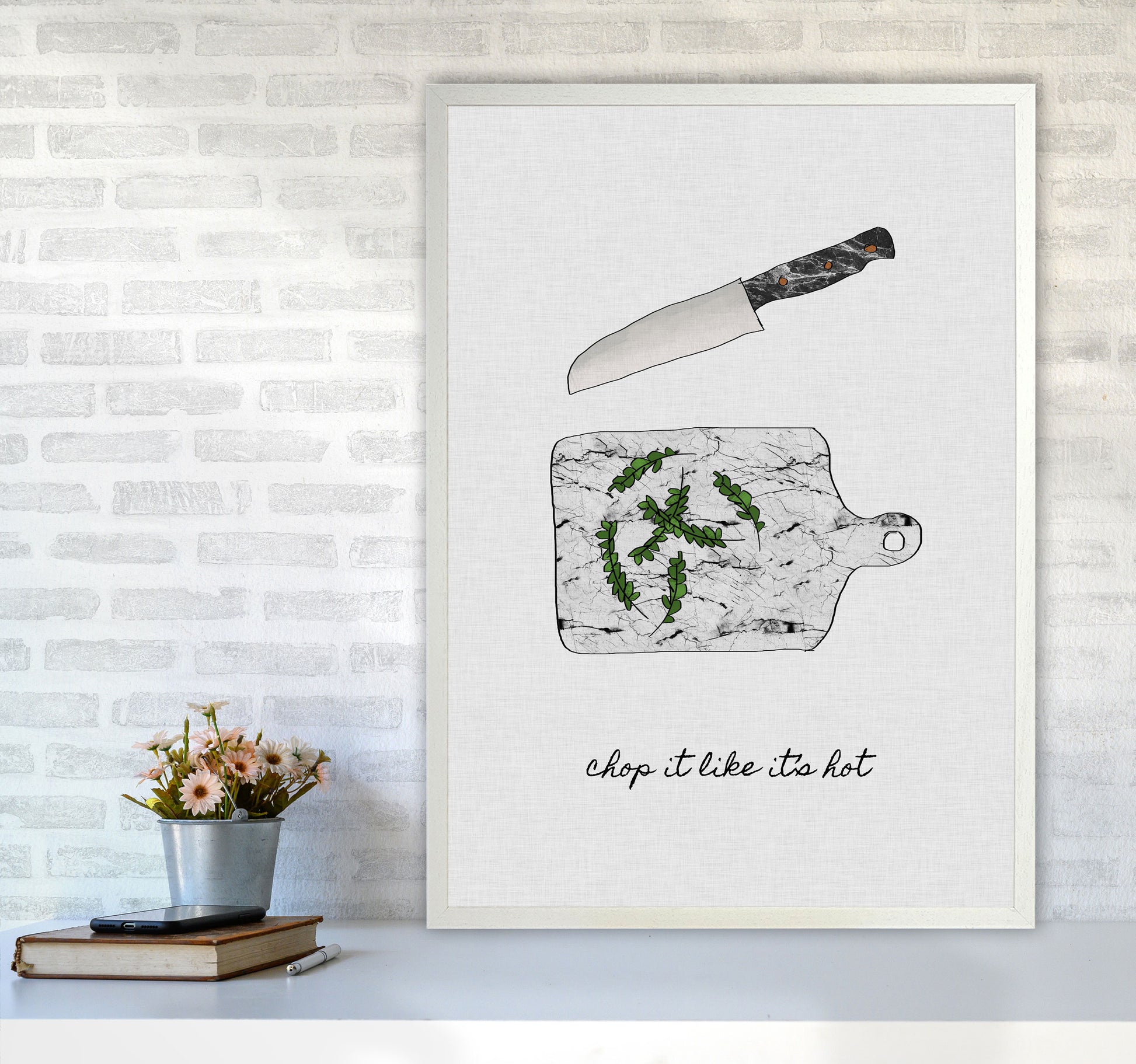 Chop It Kitchen Quote Print By Orara Studio, Framed Kitchen Wall Art A1 Oak Frame