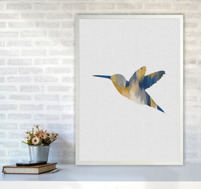 Hummingbird Blue & Yellow I Print By Orara Studio Animal Art Print A1 Oak Frame