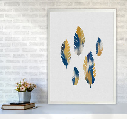 Leaves Blue & Yellow Print By Orara Studio A1 Oak Frame