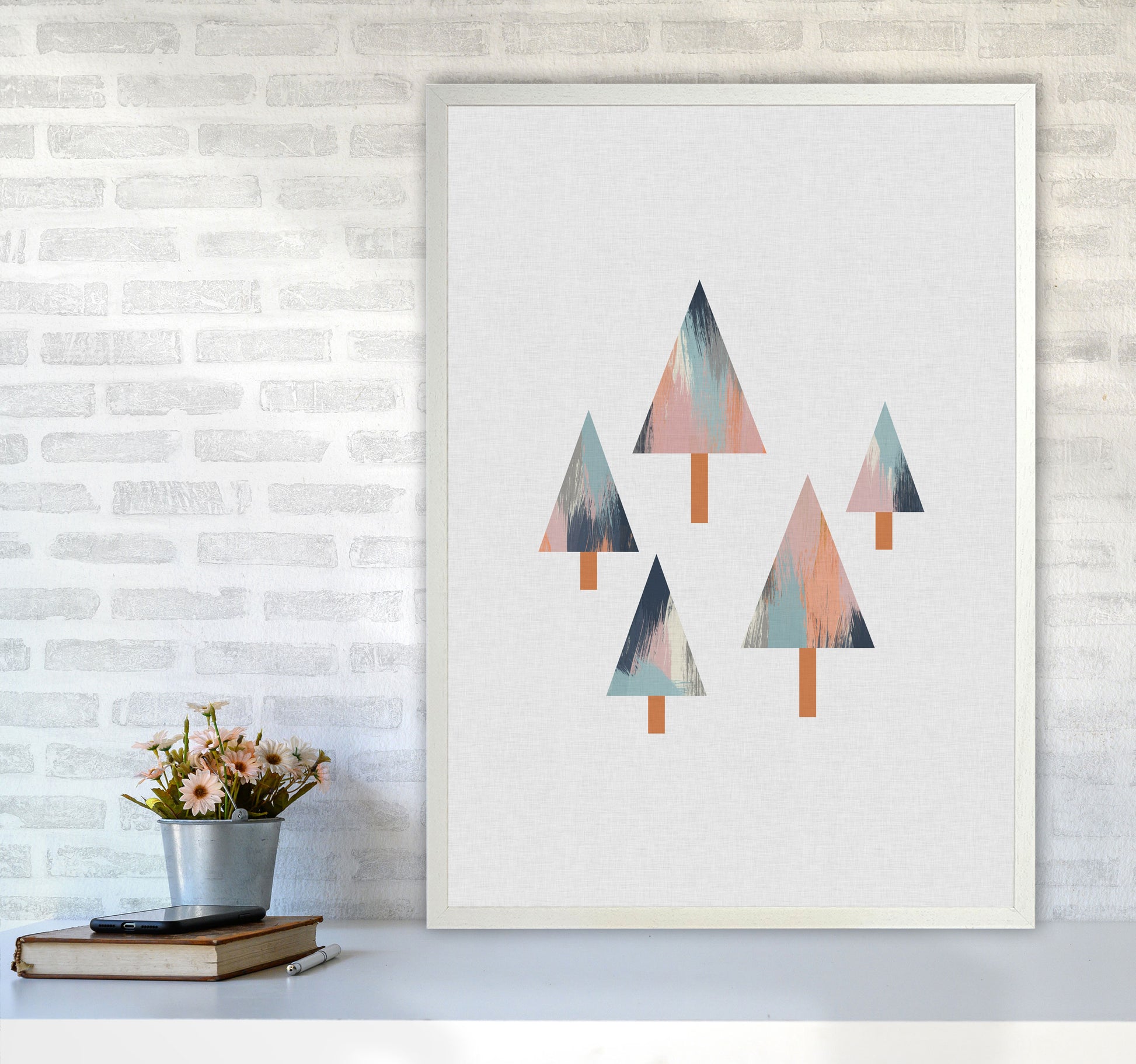 Pastel Trees Print By Orara Studio, Framed Botanical & Nature Art Print A1 Oak Frame