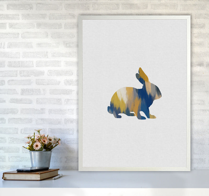 Rabbit Blue & Yellow Print By Orara Studio Animal Art Print A1 Oak Frame