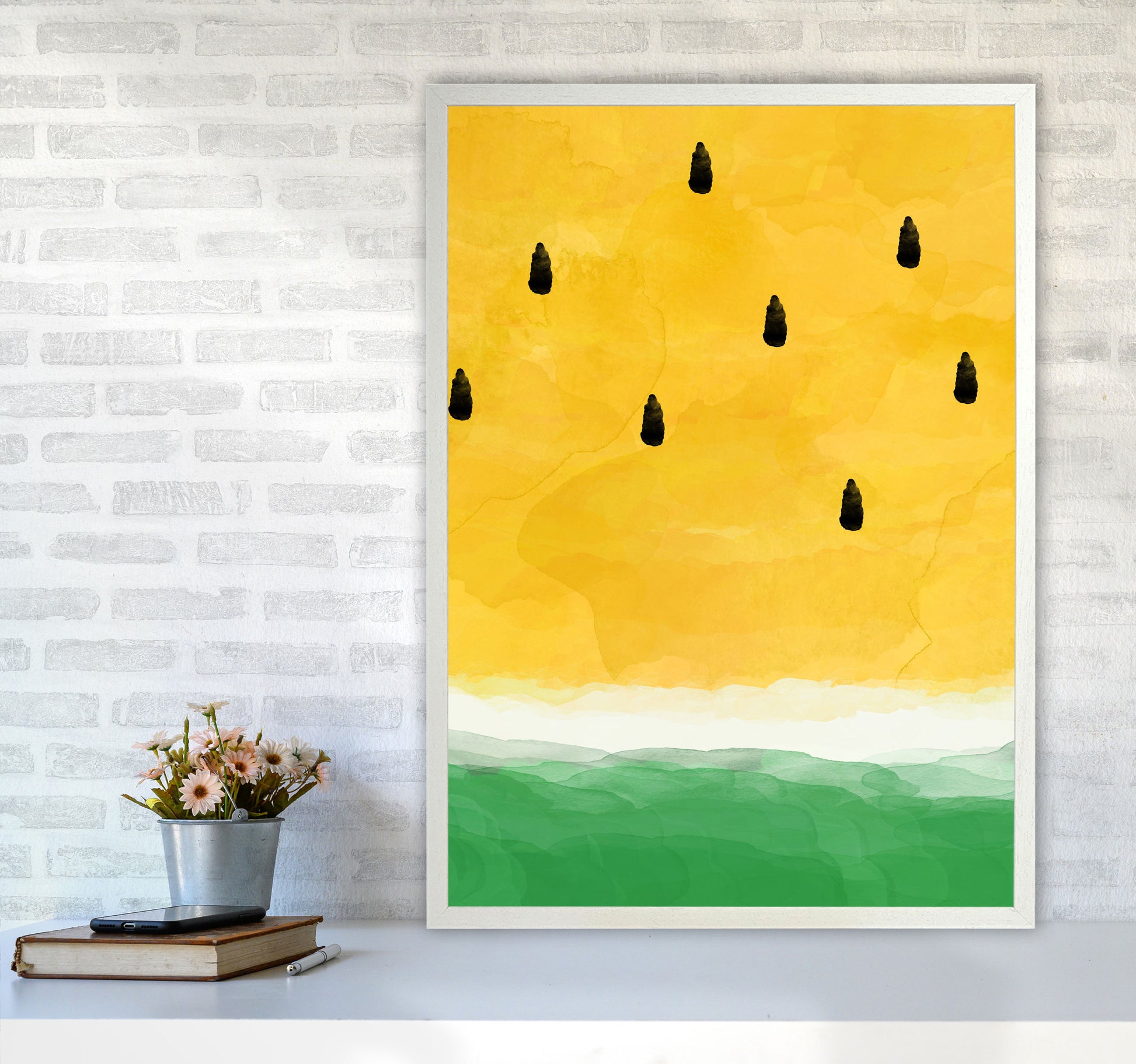 Yellow Watermelon Print By Orara Studio, Framed Kitchen Wall Art A1 Oak Frame