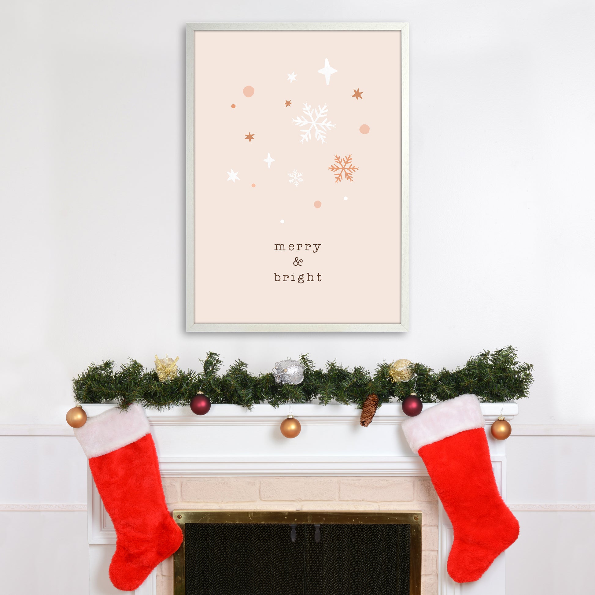 Merry & Bright Christmas Art Print by Orara Studio A1 Oak Frame