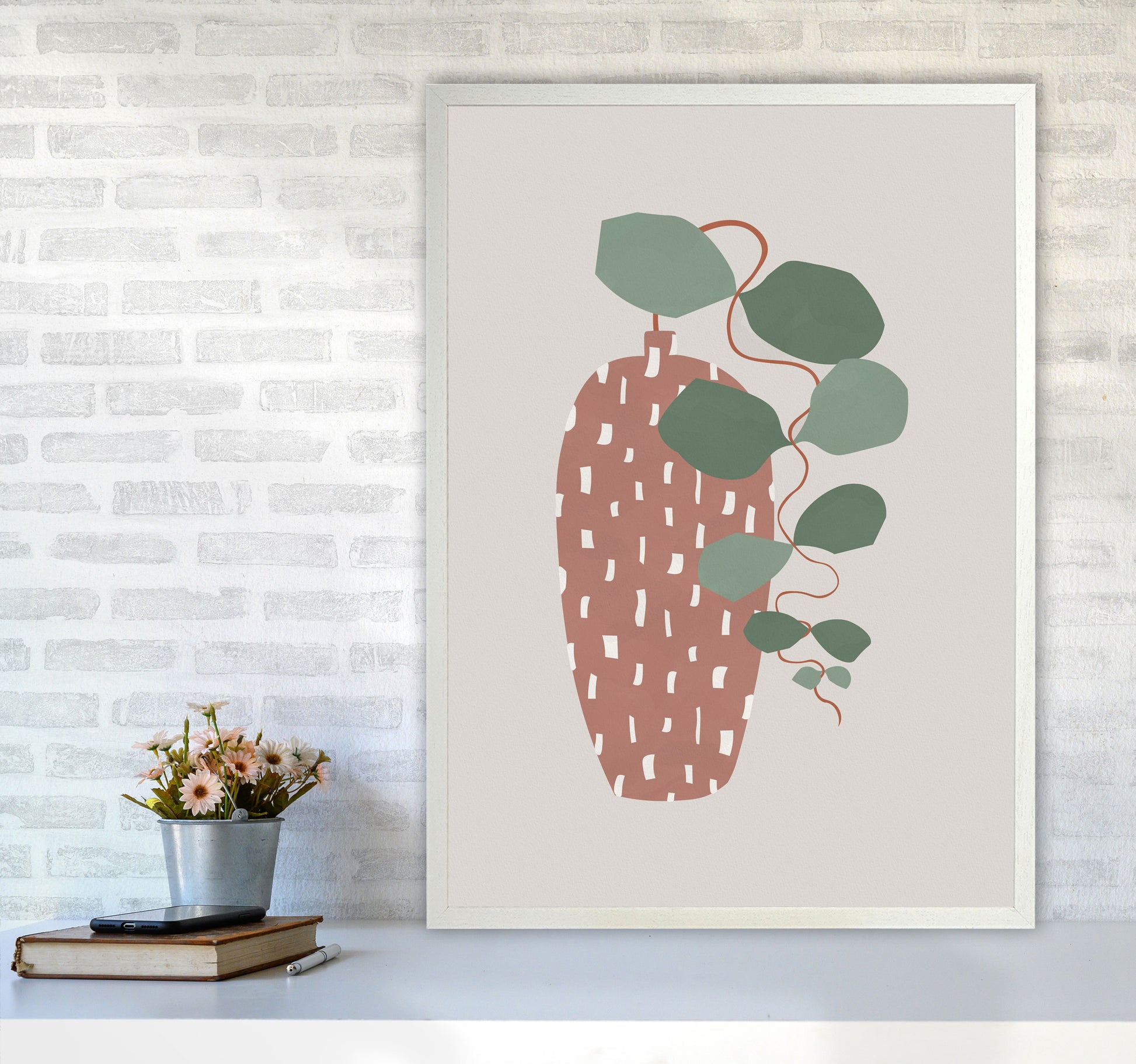 Terrazzo & Leaves Art Print by Orara Studios A1 Oak Frame