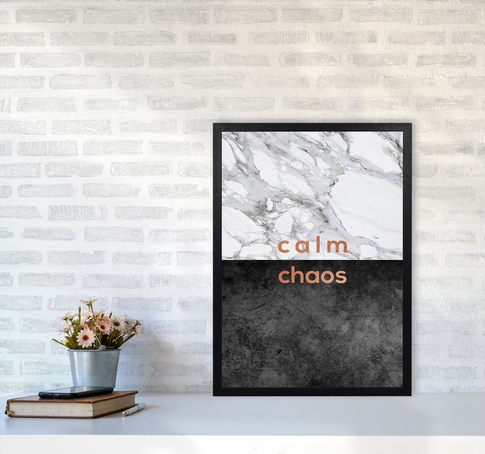 Calm Chaos Marble Quote Print By Orara Studio A2 White Frame