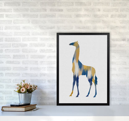 Giraffe Blue & Yellow Print By Orara Studio Animal Art Print A2 White Frame