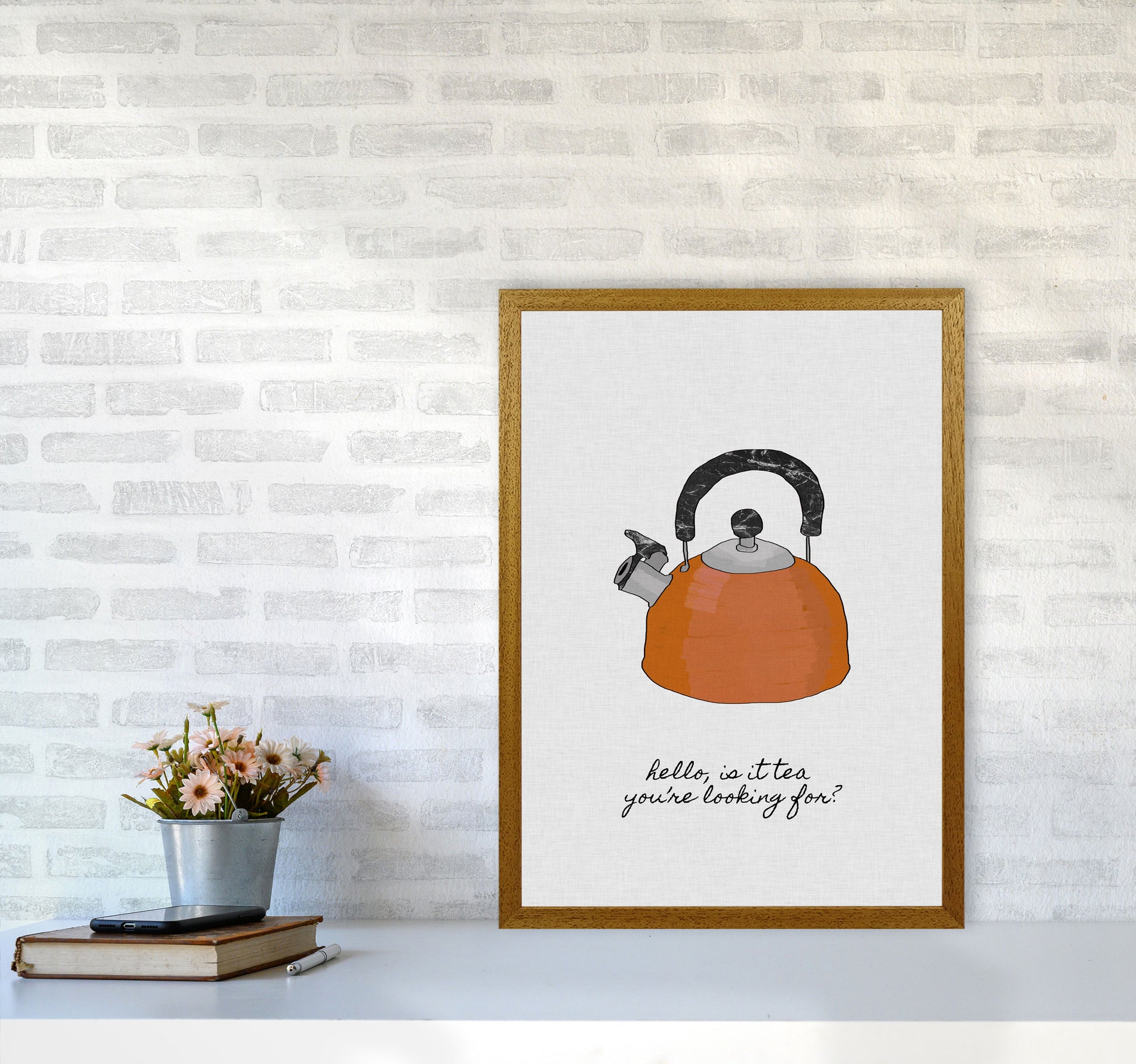 Hello Is It Tea Print By Orara Studio, Framed Kitchen Wall Art A2 Print Only
