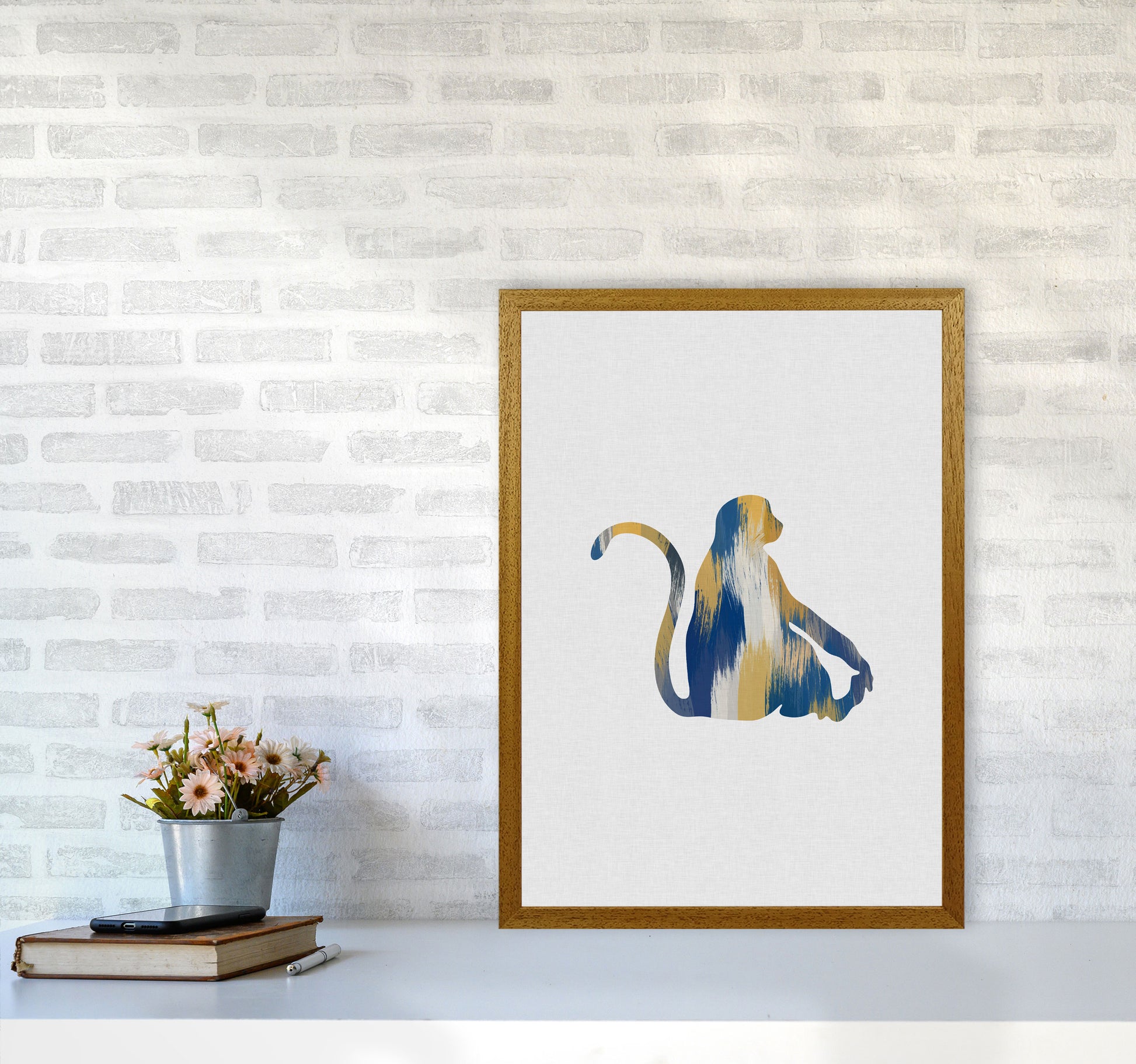 Monkey Blue & Yellow Print By Orara Studio Animal Art Print A2 Print Only