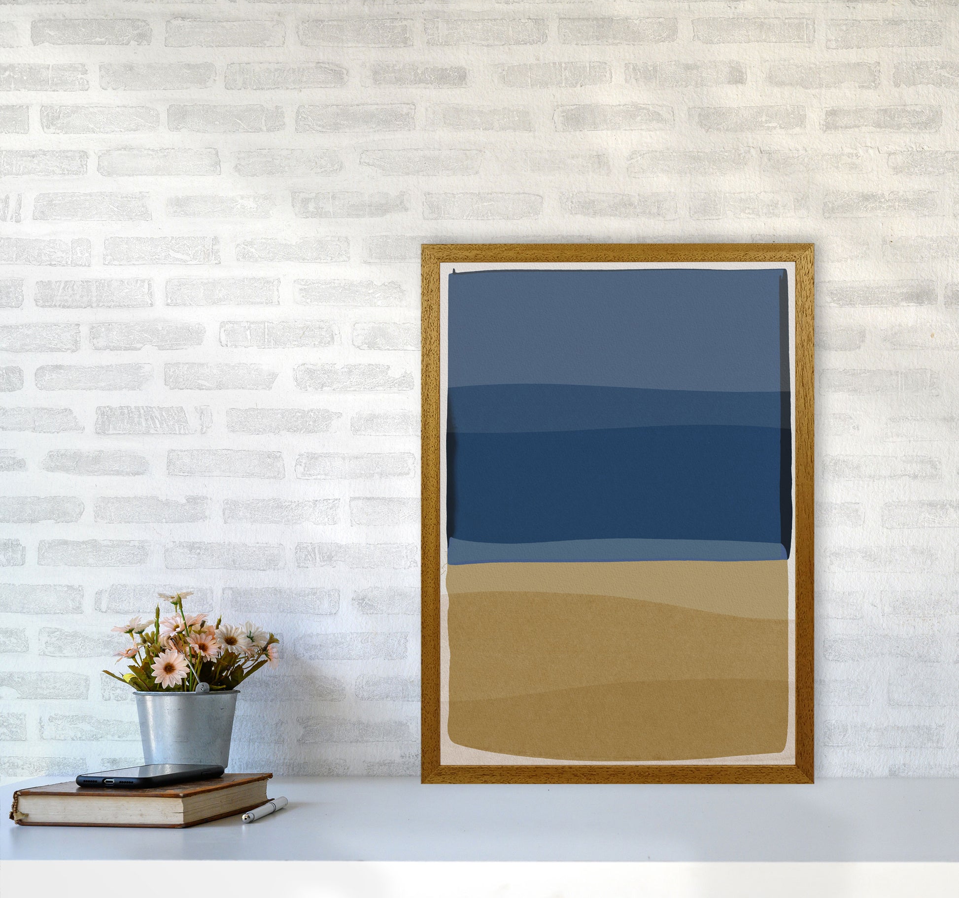 Modern Blue and Brown Abstract Art Print by Orara Studio A2 Print Only