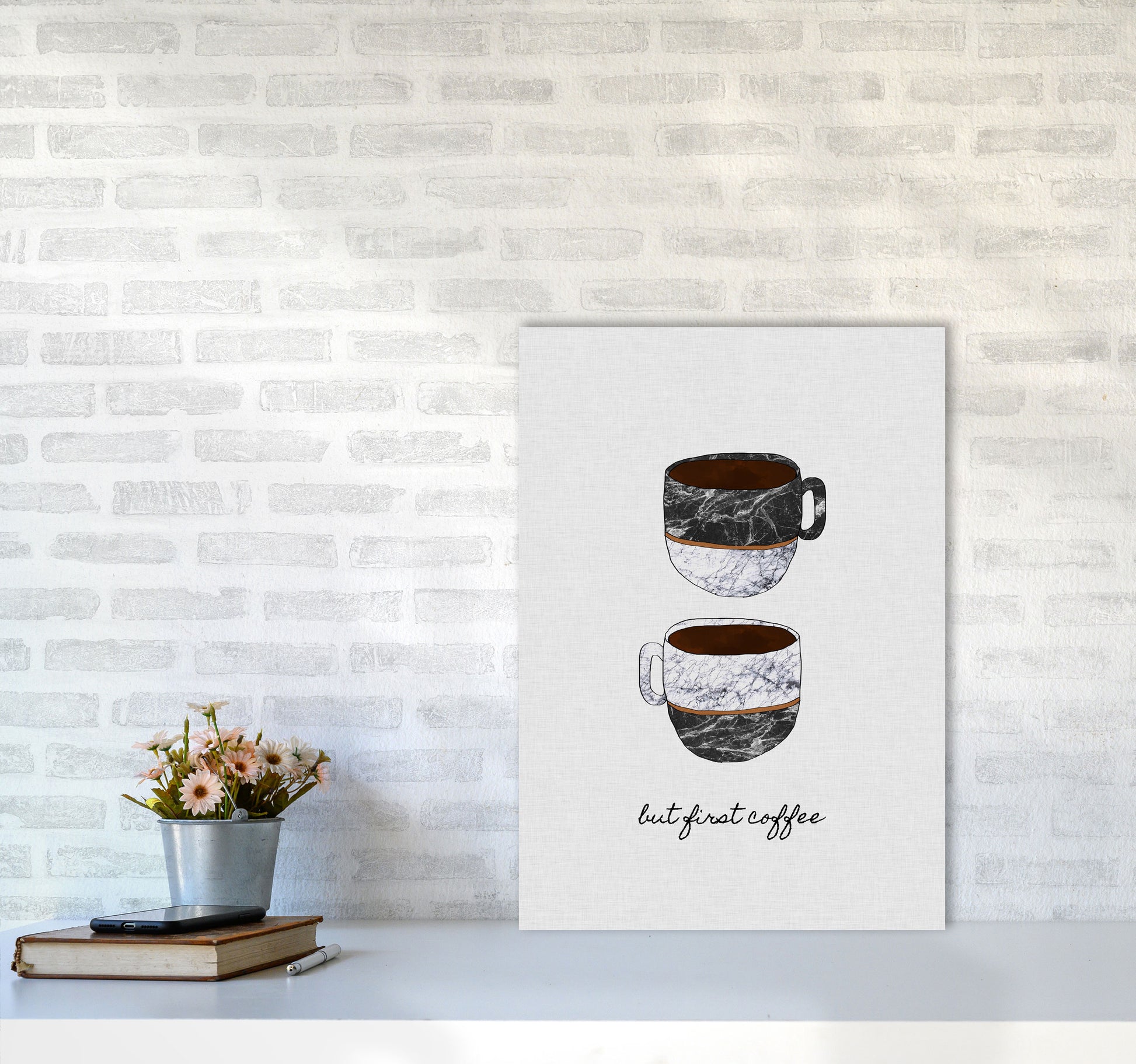 But First Coffee II Print By Orara Studio, Framed Kitchen Wall Art A2 Black Frame