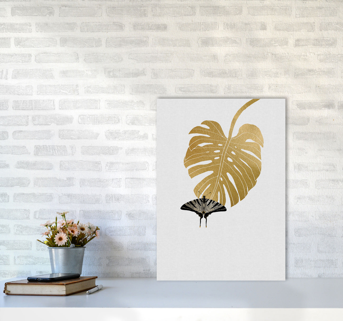 Butterfly & Monstera Leaf Print By Orara Studio A2 Black Frame