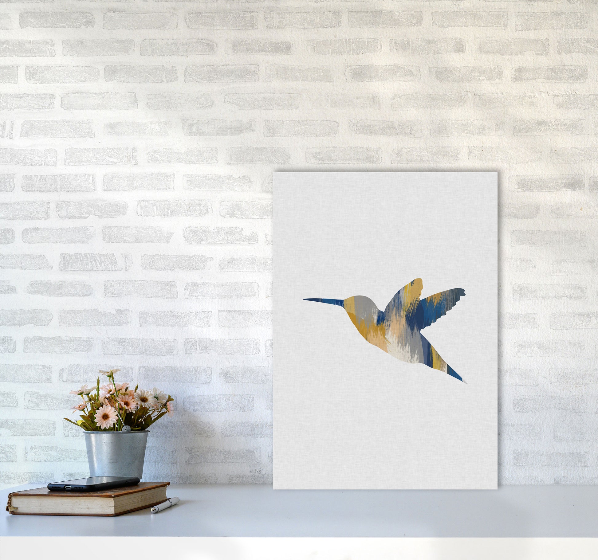 Hummingbird Blue & Yellow I Print By Orara Studio Animal Art Print A2 Black Frame