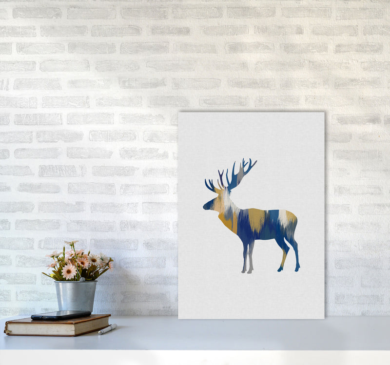Moose Blue & Yellow Print By Orara Studio Animal Art Print A2 Black Frame