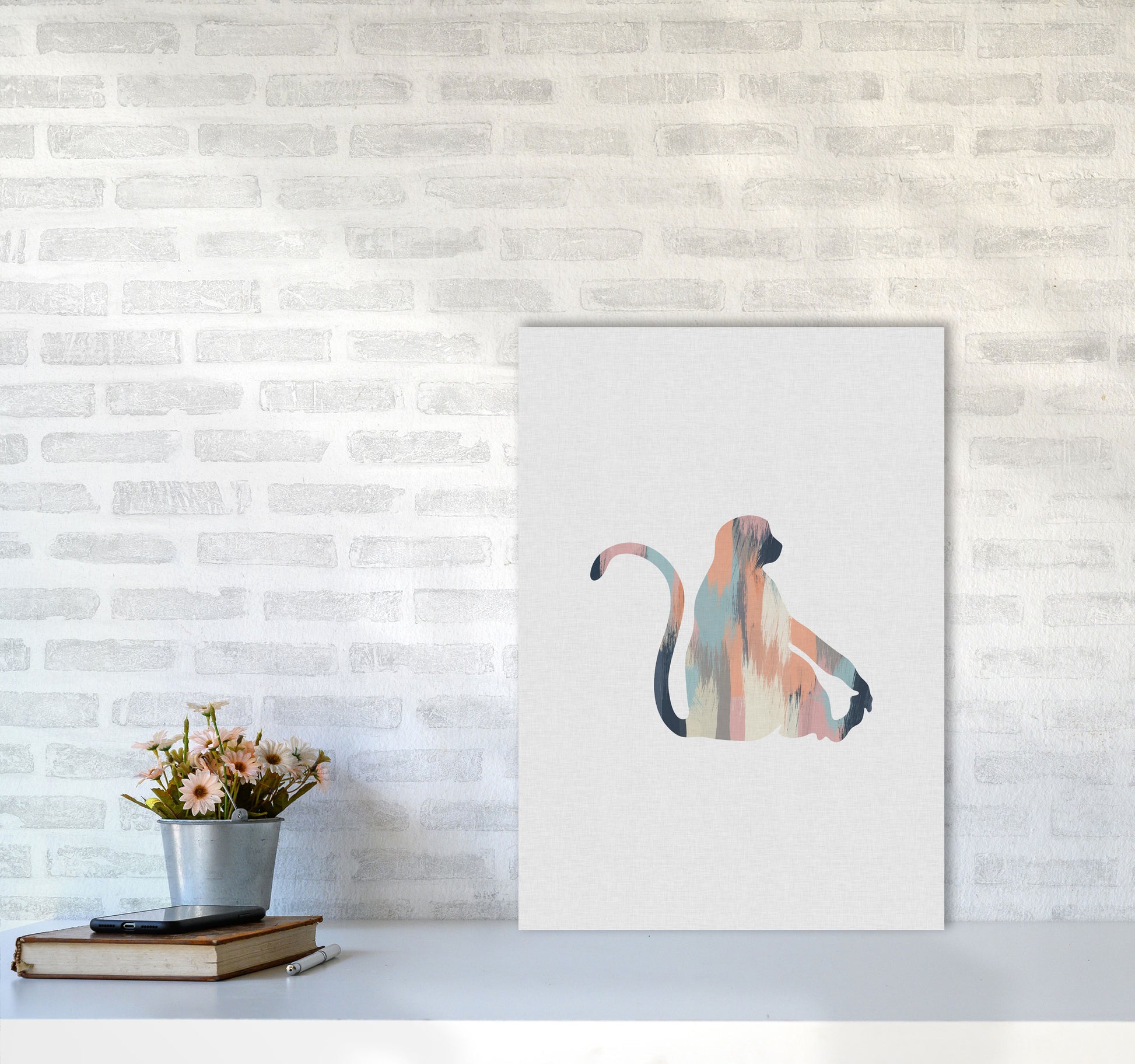 Pastel Monkey Print By Orara Studio Animal Art Print A2 Black Frame