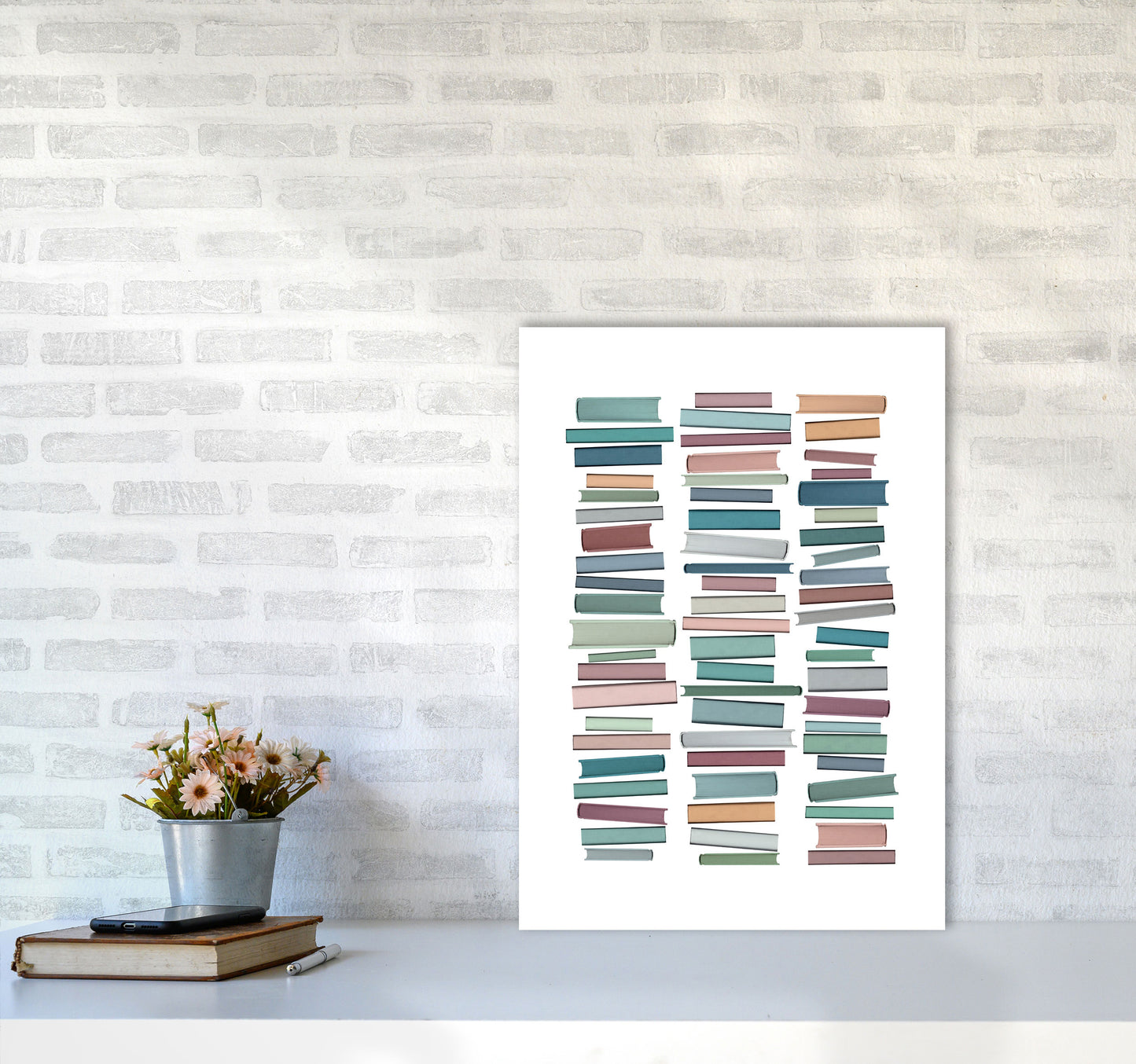 Books Pastel Abstract Art Print by Orara Studio A2 Black Frame