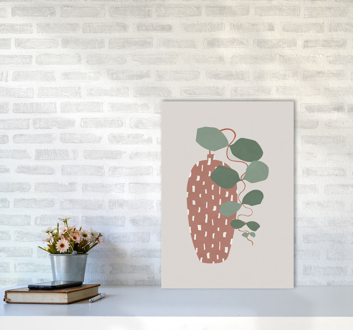 Terrazzo & Leaves Art Print by Orara Studios A2 Black Frame