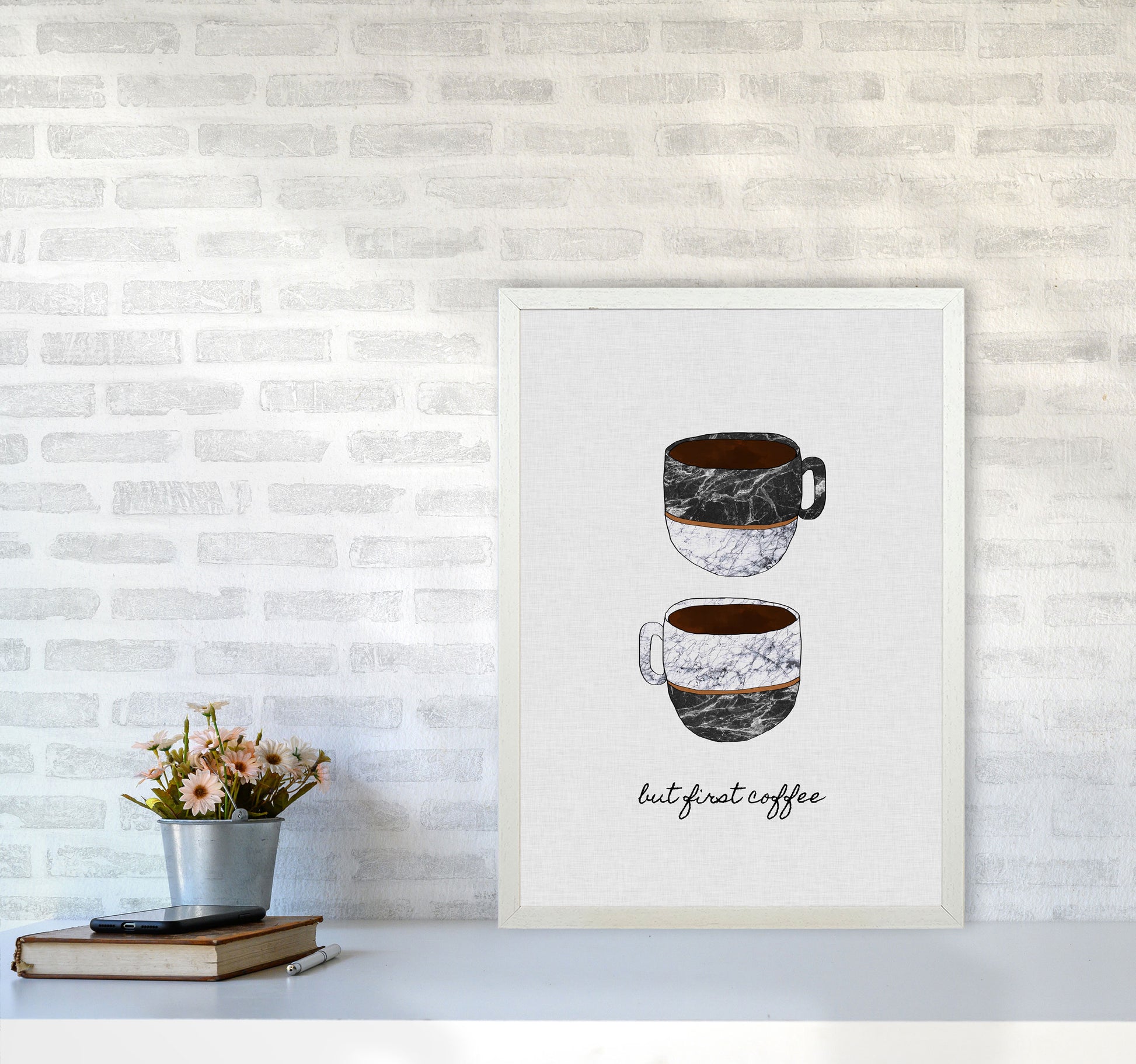 But First Coffee II Print By Orara Studio, Framed Kitchen Wall Art A2 Oak Frame