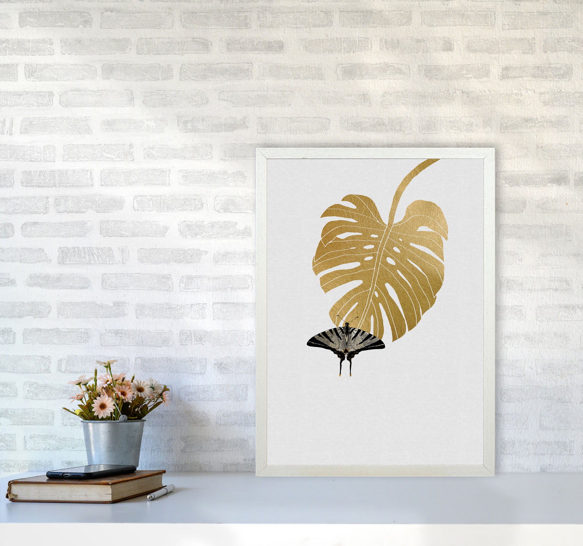 Butterfly & Monstera Leaf Print By Orara Studio A2 Oak Frame