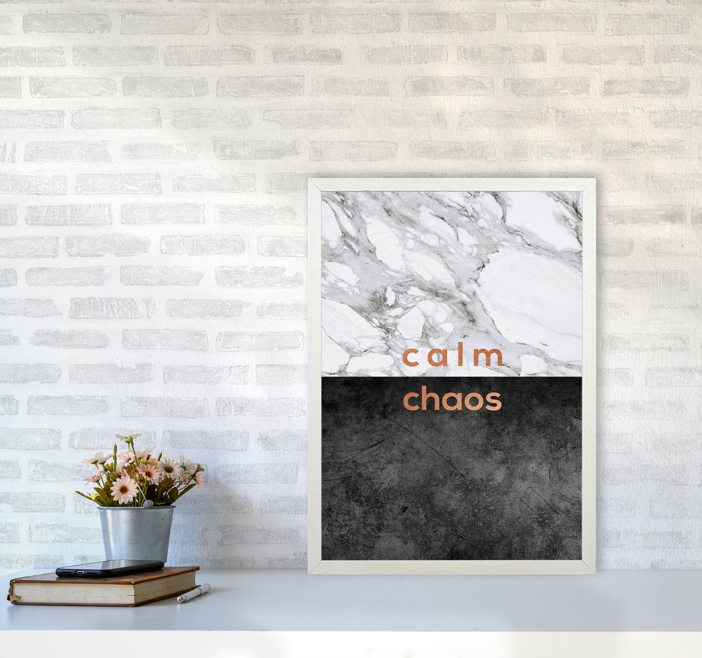 Calm Chaos Marble Quote Print By Orara Studio A2 Oak Frame
