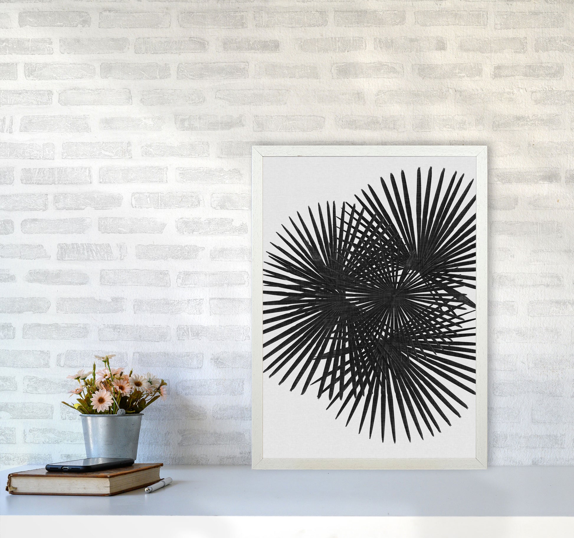 Fan Palm Black & White Print By Orara Studio A2 Oak Frame