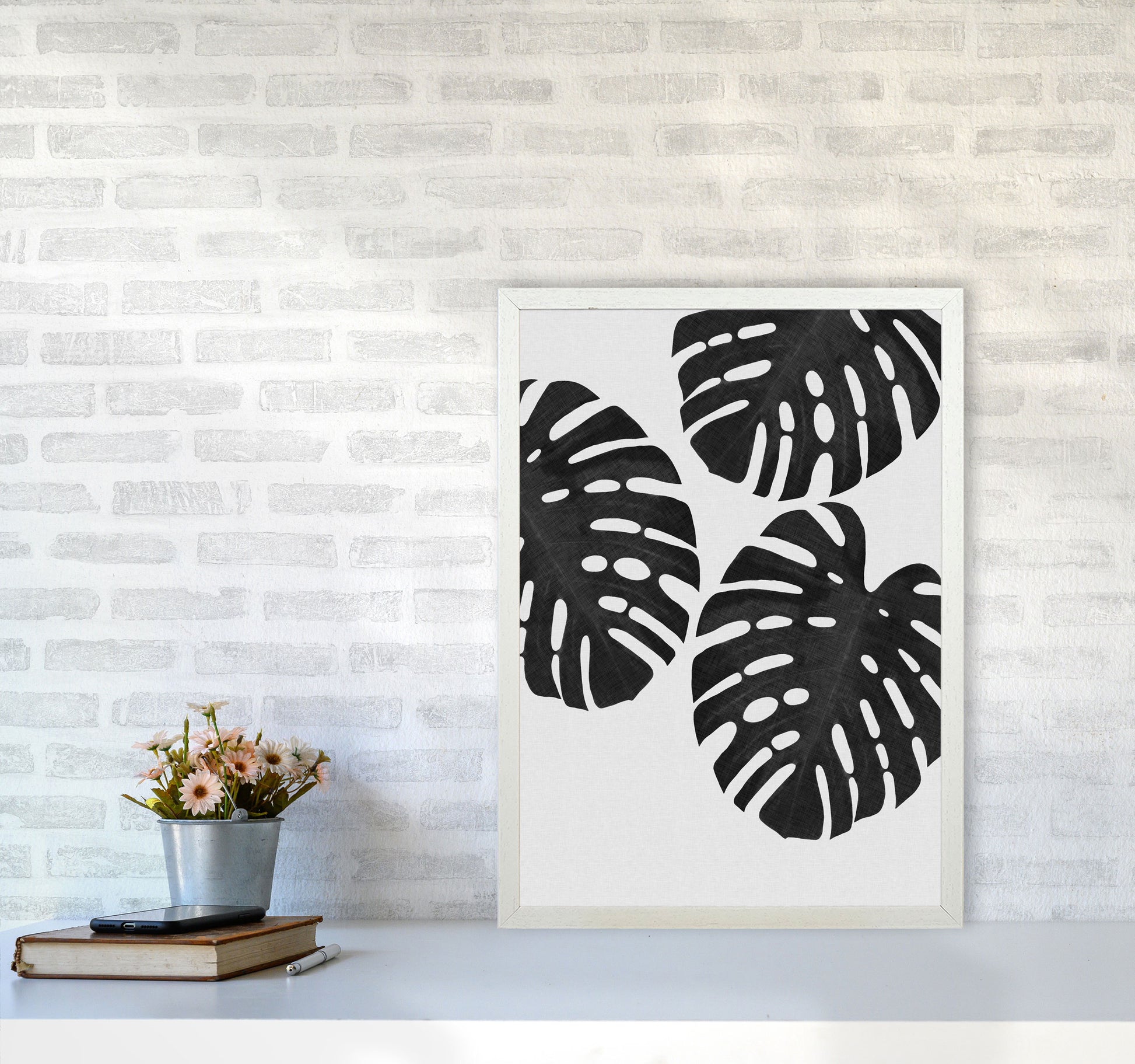 Monstera Black & White III Print By Orara Studio A2 Oak Frame