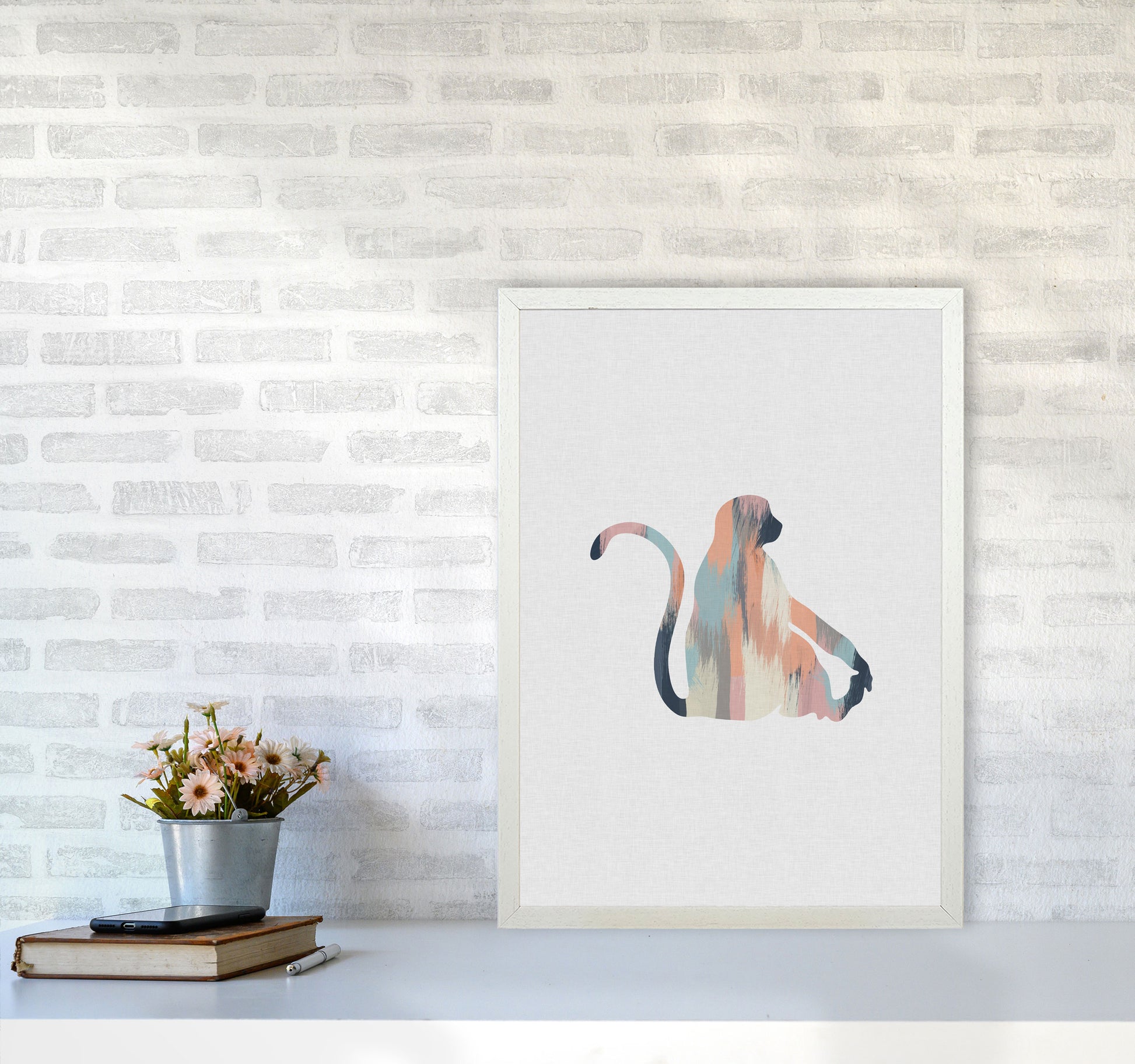 Pastel Monkey Print By Orara Studio Animal Art Print A2 Oak Frame