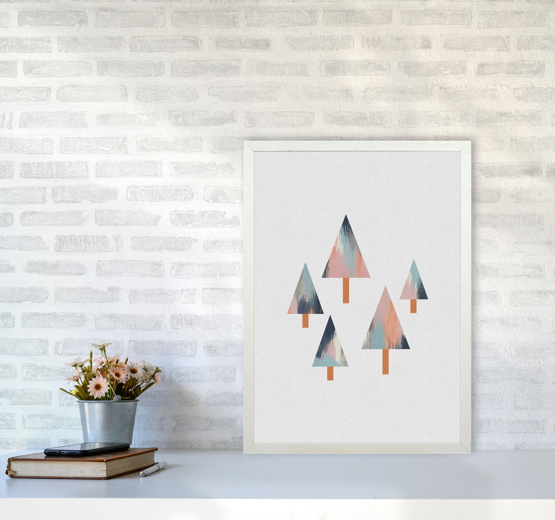 Pastel Trees Print By Orara Studio, Framed Botanical & Nature Art Print A2 Oak Frame