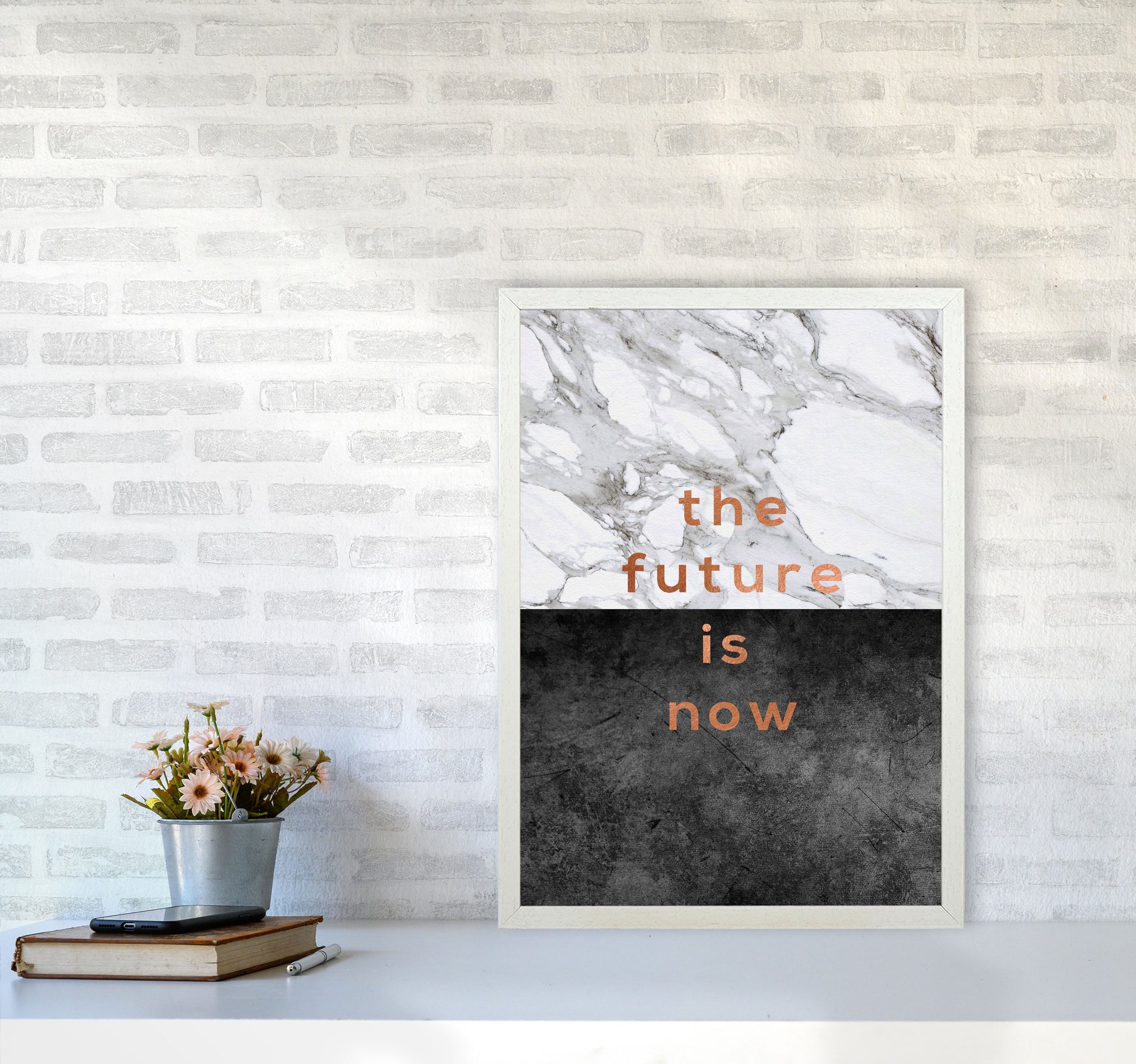 The Future Is Now Copper Quote Print By Orara Studio A2 Oak Frame