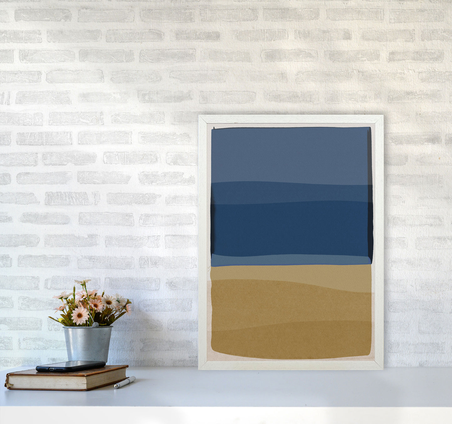 Modern Blue and Brown Abstract Art Print by Orara Studio A2 Oak Frame