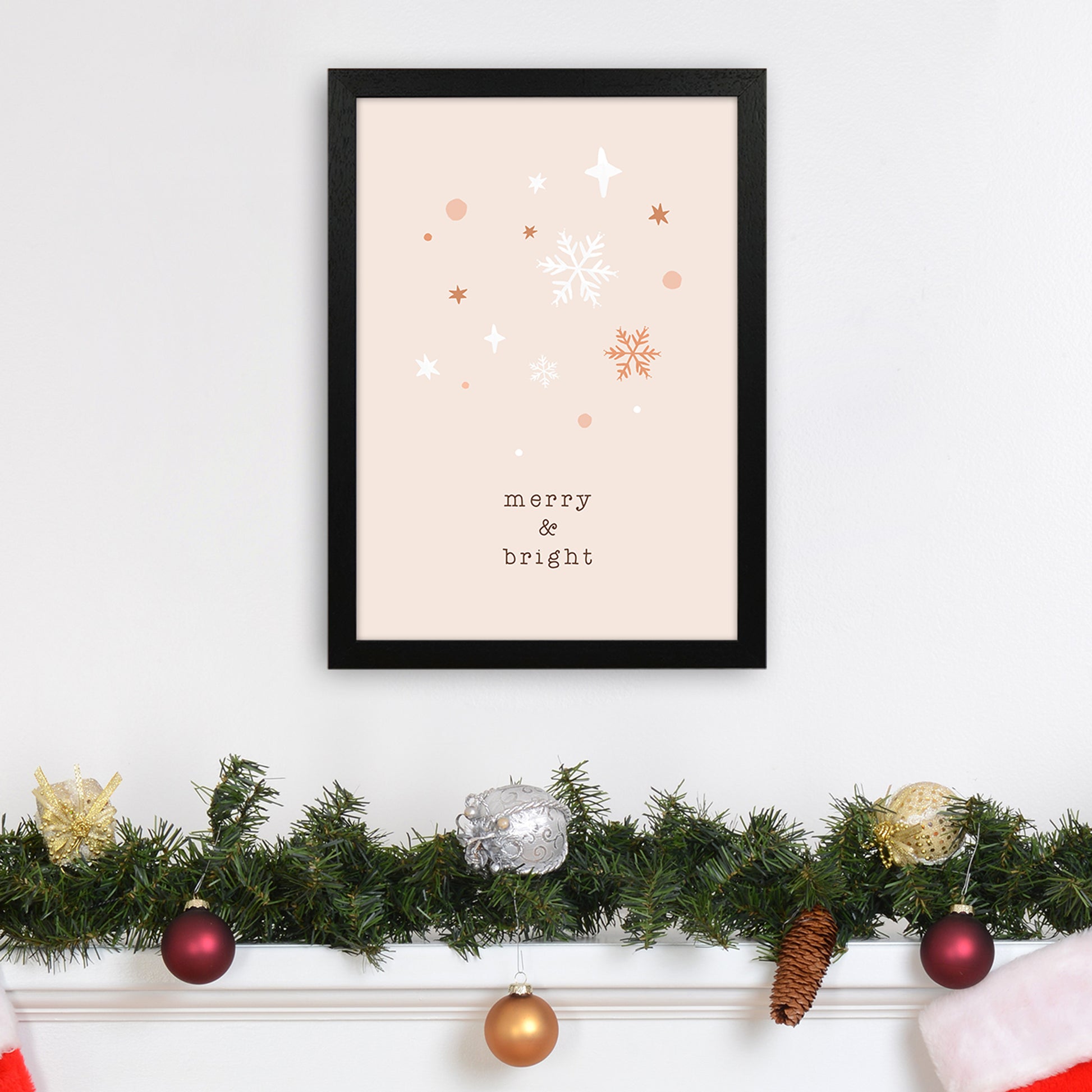 Merry & Bright Christmas Art Print by Orara Studio A3 White Frame