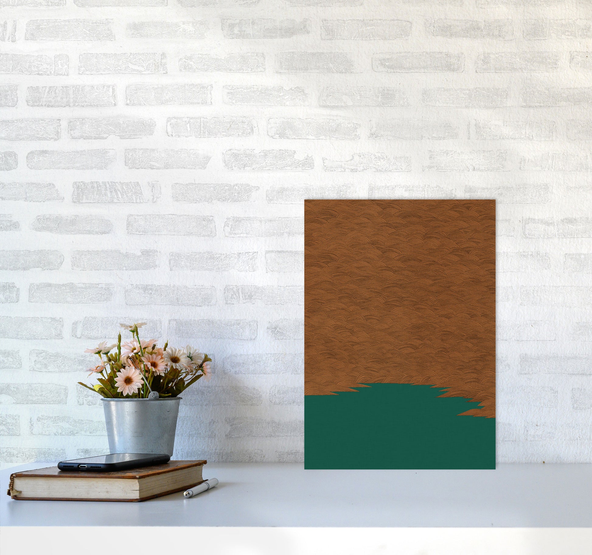 Copper & Green Landscape Print By Orara Studio A3 Black Frame