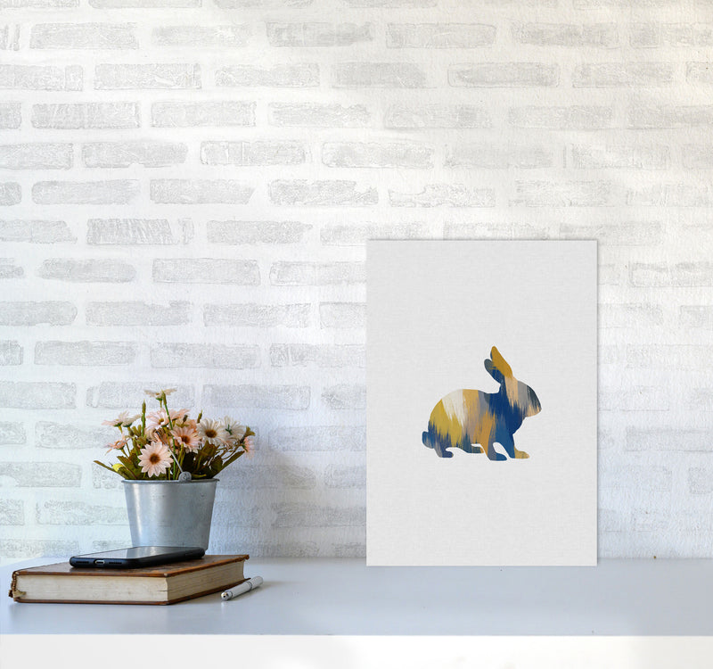 Rabbit Blue & Yellow Print By Orara Studio Animal Art Print A3 Black Frame