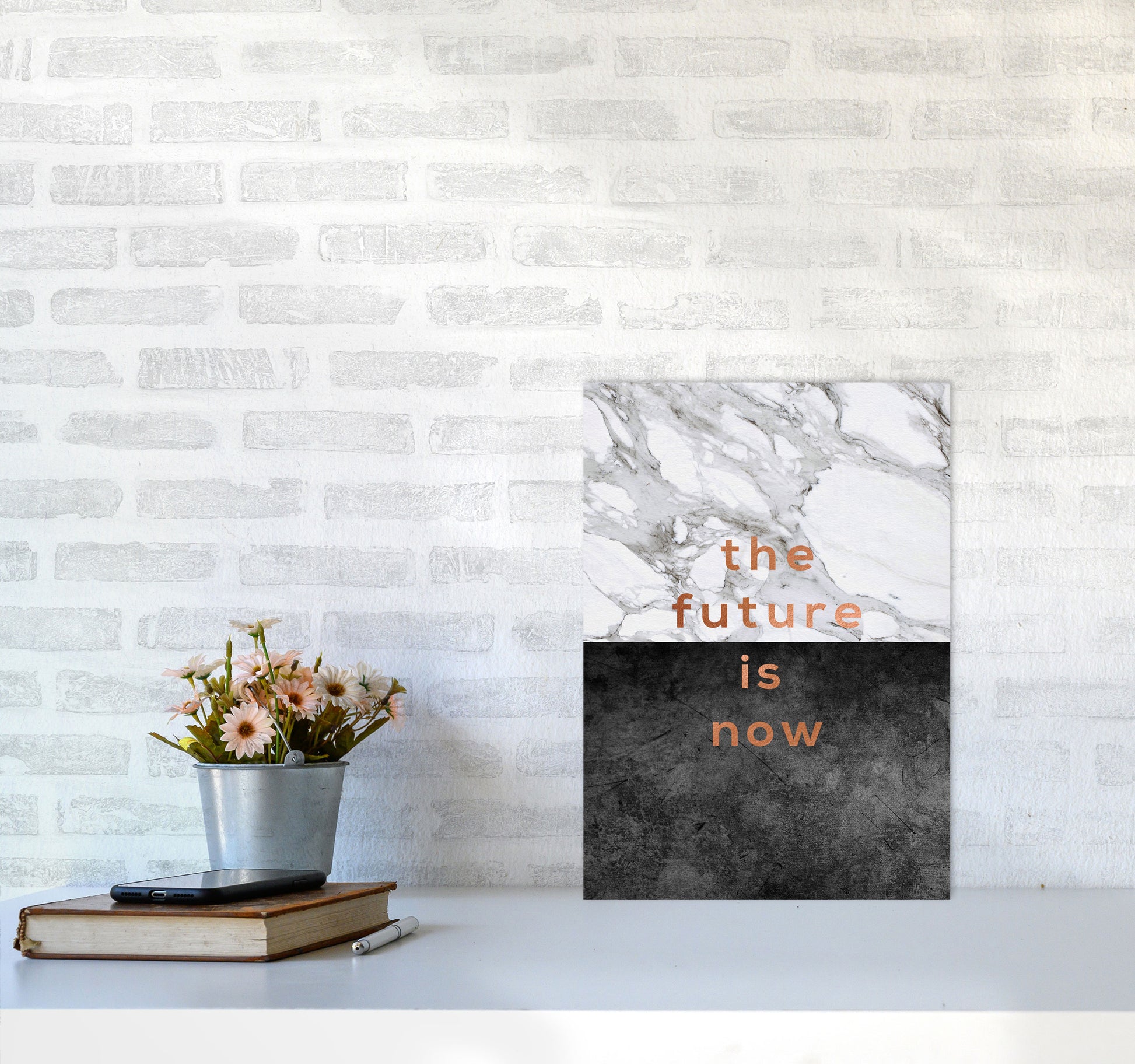 The Future Is Now Copper Quote Print By Orara Studio A3 Black Frame