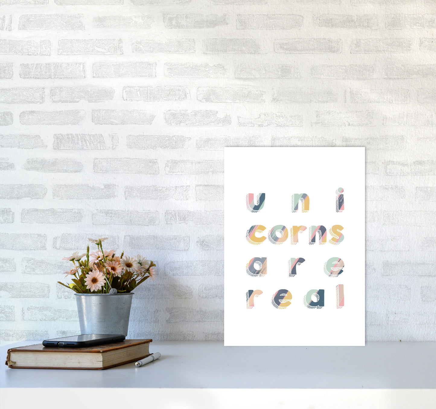 Unicorns Are Real Art Print By Orara Studio, Framed Childrens Wall Art Poster A3 Black Frame