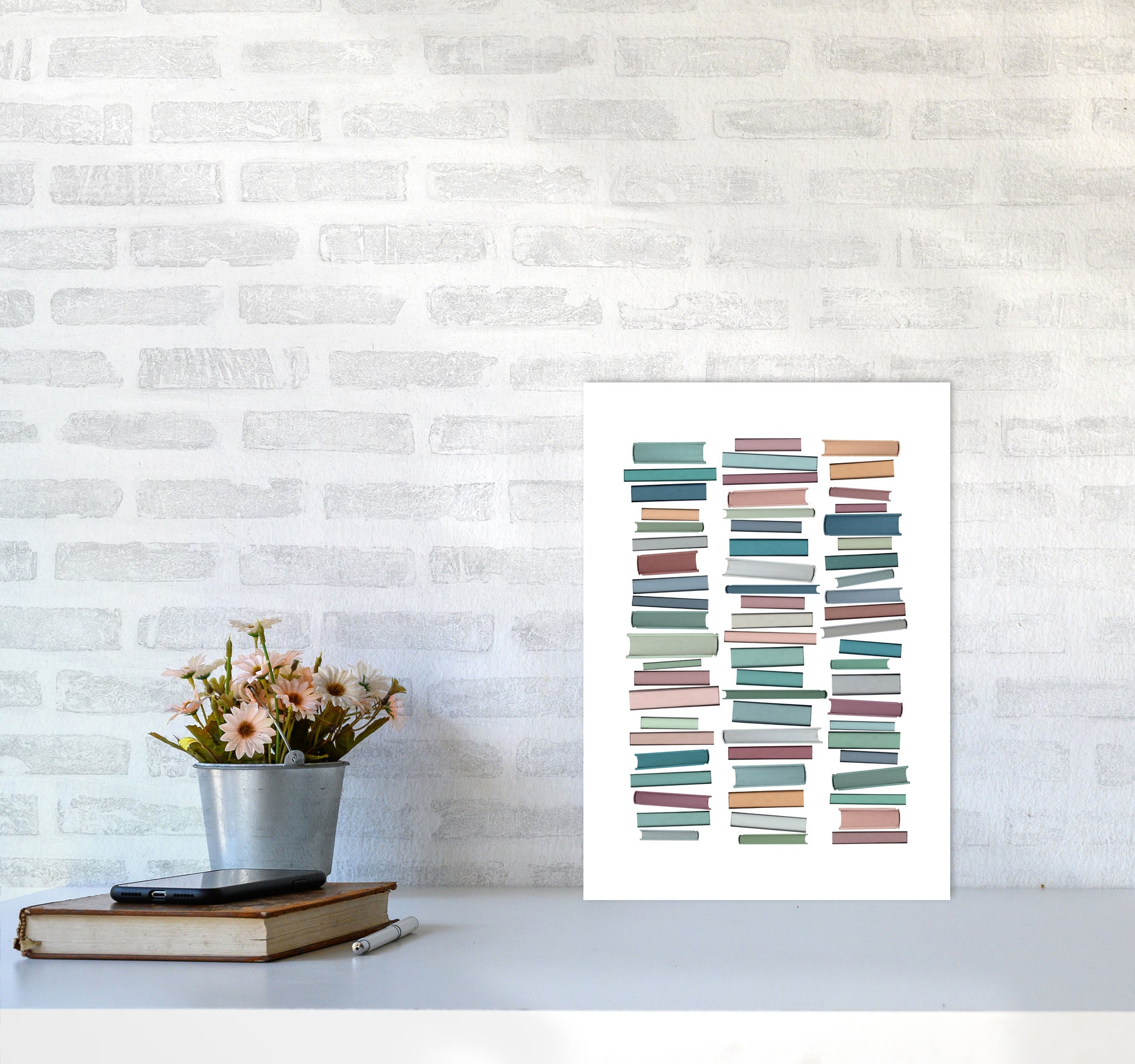 Books Pastel Abstract Art Print by Orara Studio A3 Black Frame