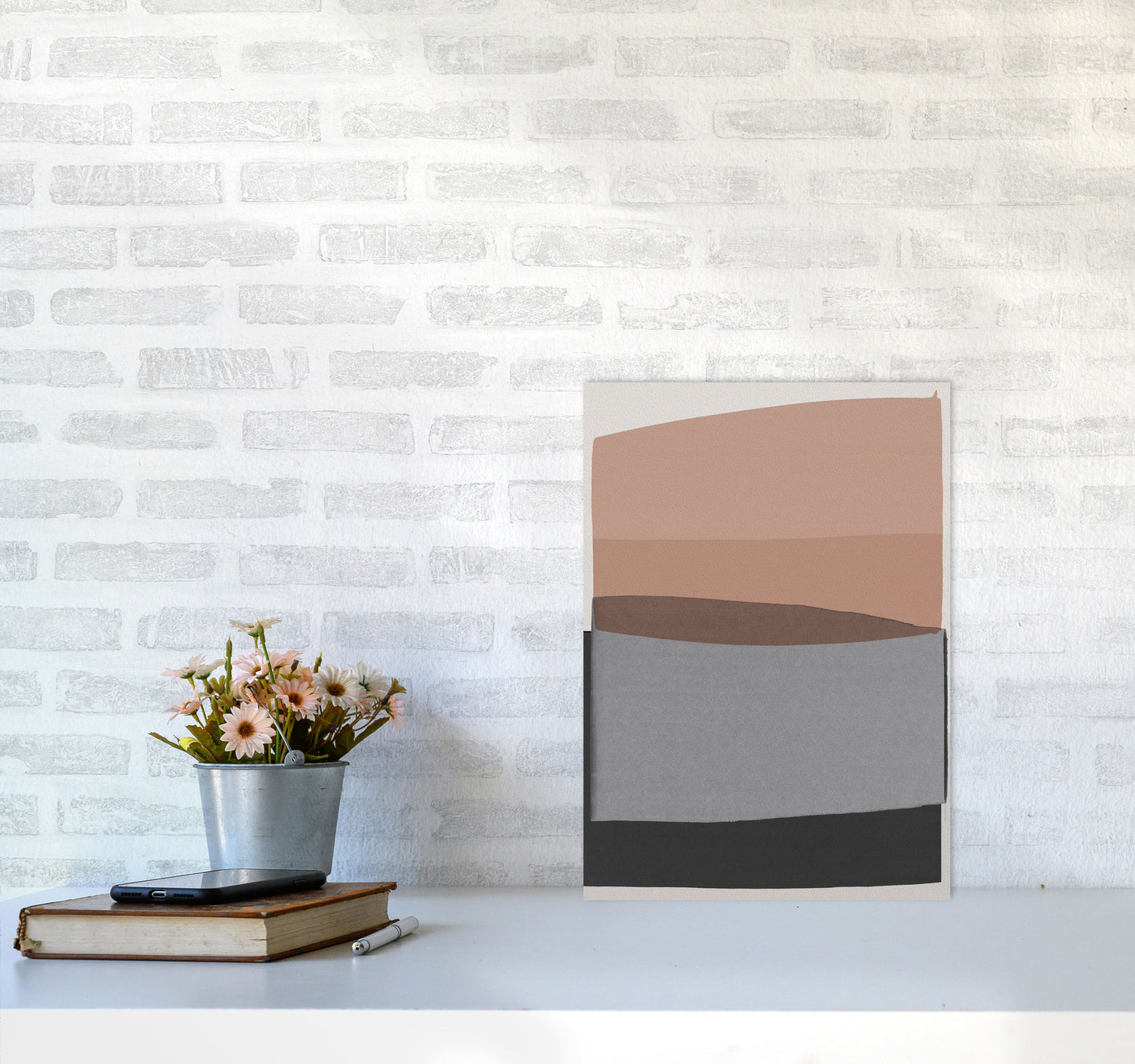 Modern Pink and Grey Abstract Art Print by Orara Studio A3 Black Frame
