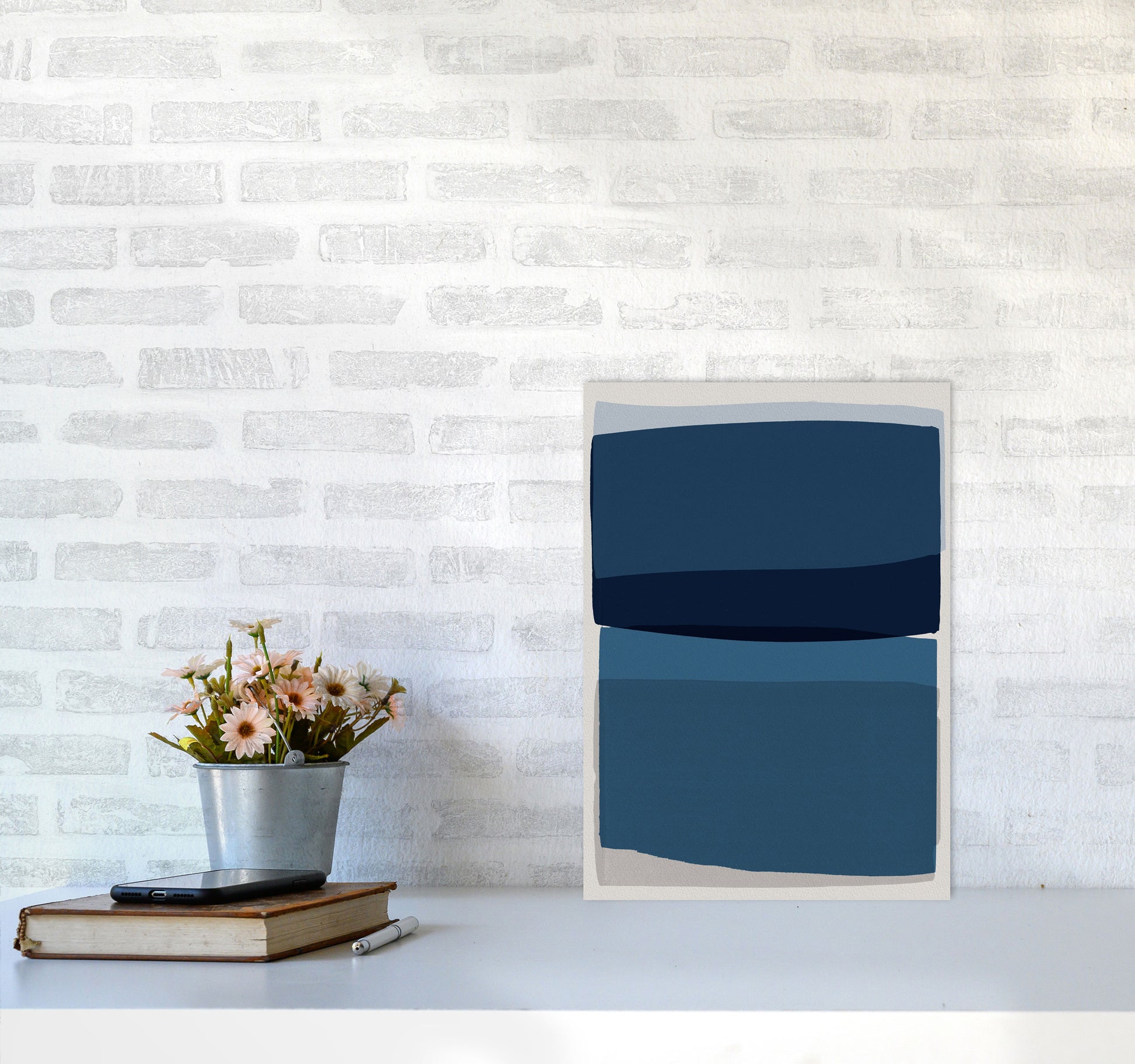 Modern Blue Abstract Art Print by Orara Studio A3 Black Frame