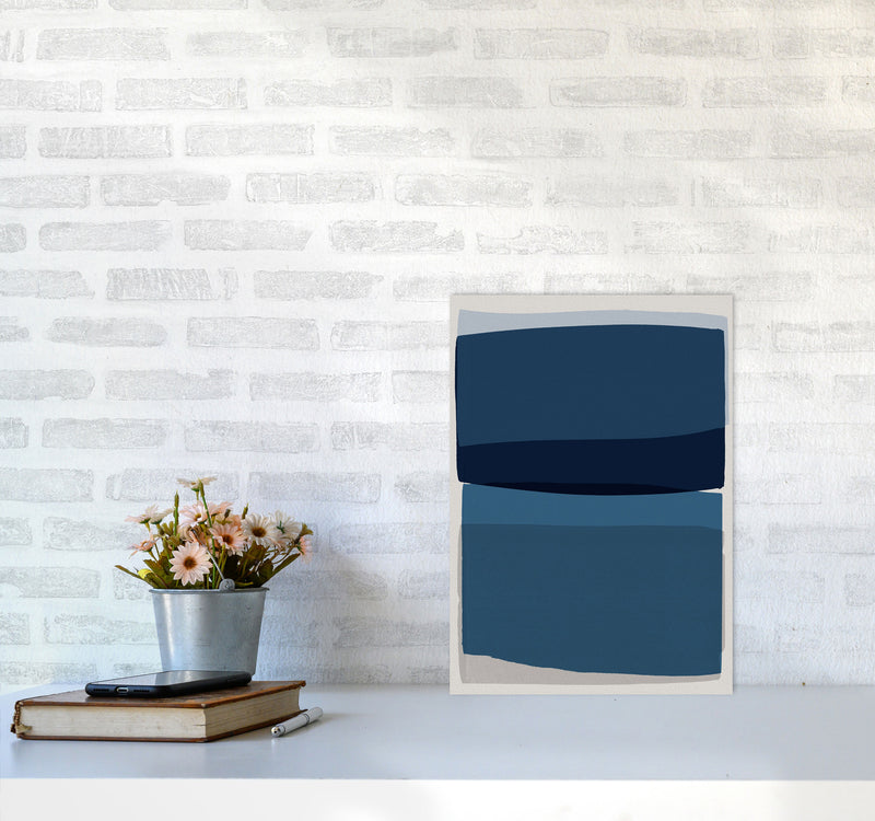 Modern Blue Abstract Art Print by Orara Studio A3 Black Frame