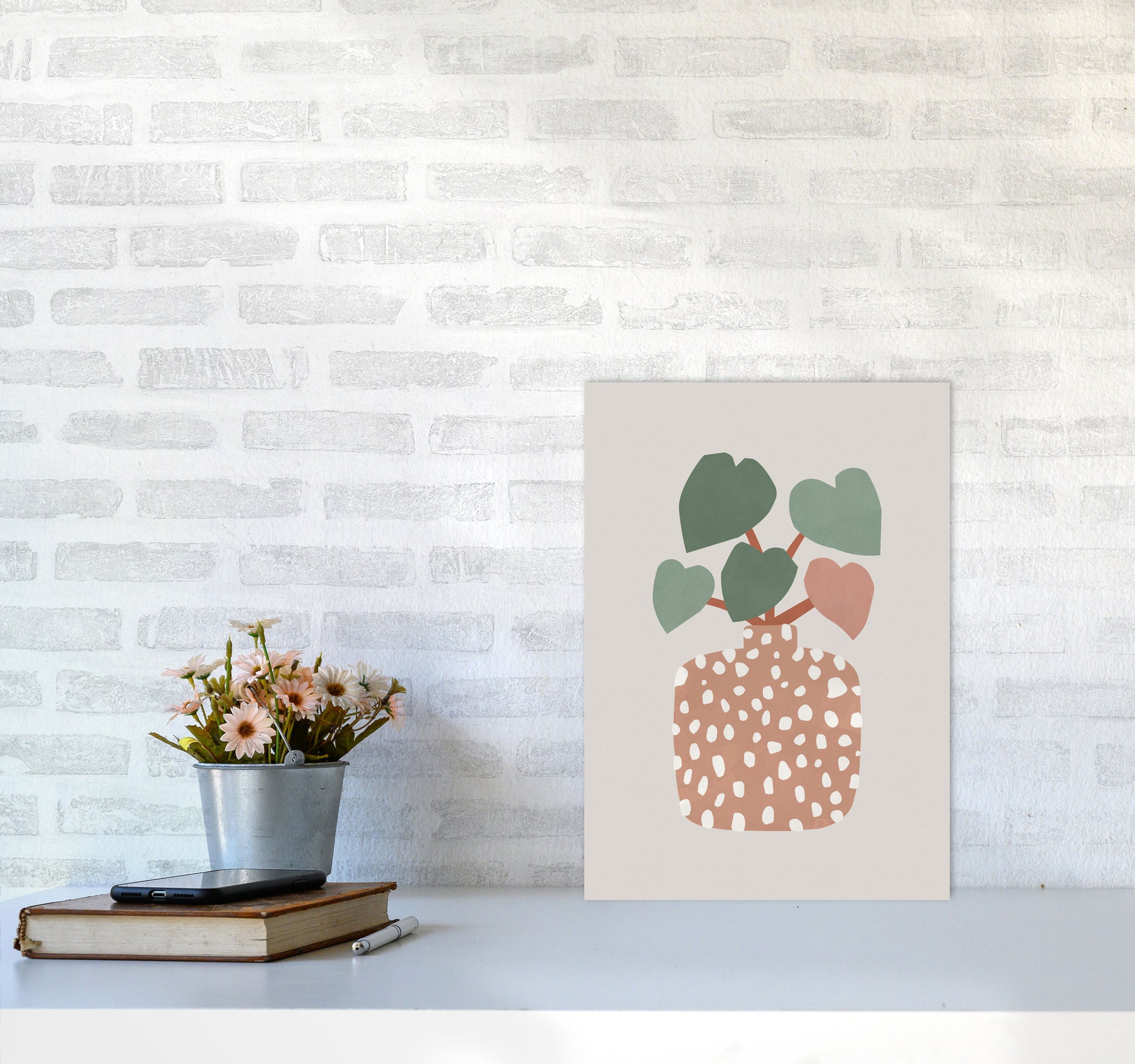 Terrazzo & Heart Plant Art Print by Orara Studios A3 Black Frame