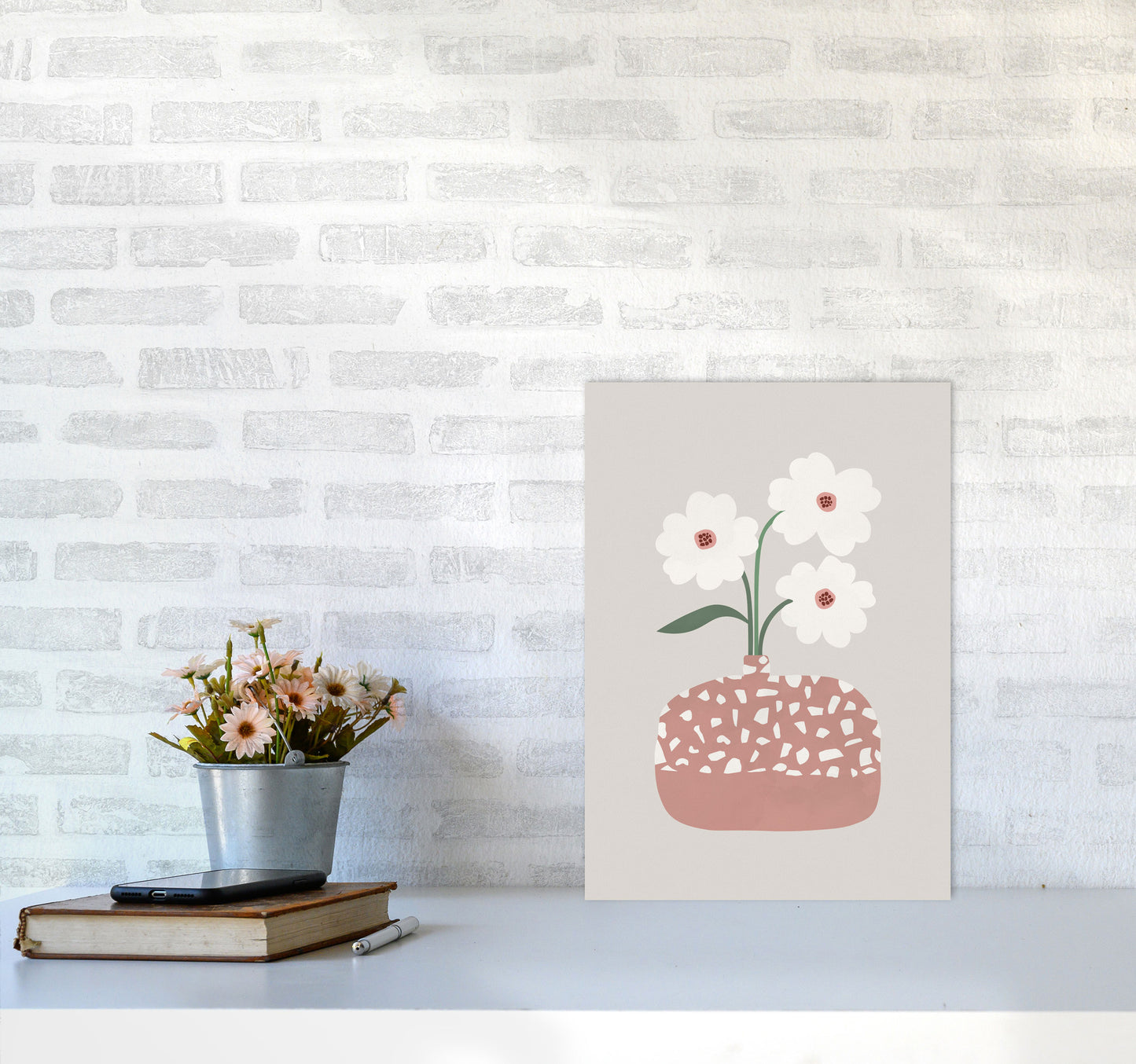 Terrazzo & Flowers Art Print by Orara Studios A3 Black Frame